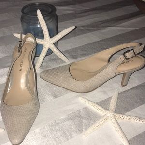 Antonio Melani shoes. Sparkle tan heels with strap
